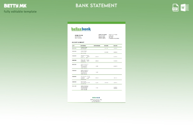 модерен стил Шаблон за збор верзија на извод од банка во Белизе